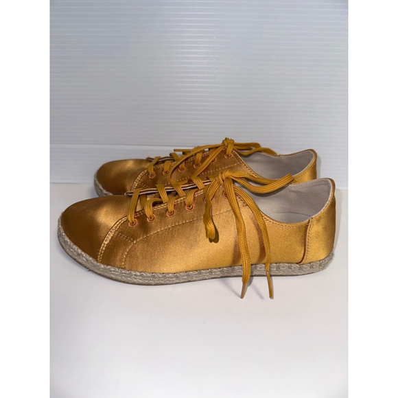 Women's TOMS Gold Satin Espadrille Sneakers US 7 with Beige Jute Sole - Picture 6 of 16